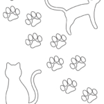 シンプルな猫と足跡のぬりえ
