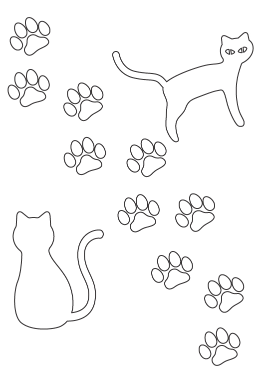 シンプルな猫と足跡のぬりえ