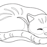 寝ている猫のぬりえ