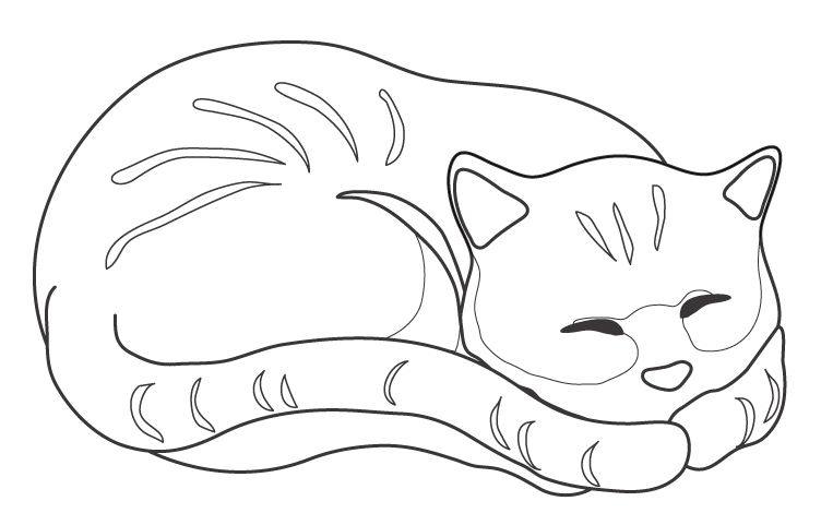 寝ている猫のぬりえ