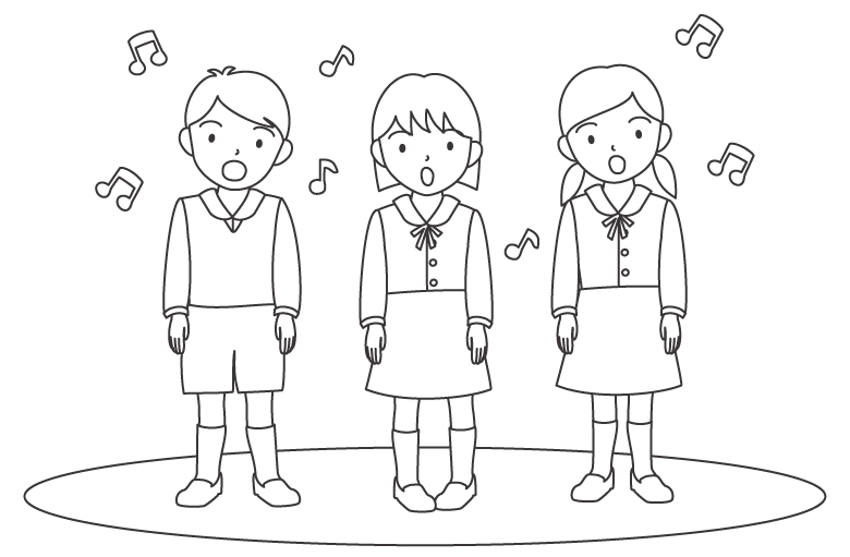 合唱する生徒たちのぬりえ