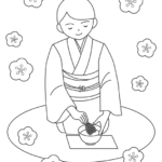 茶道をしている女性のぬりえ