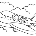 飛行機に乗っている犬とリスさんのぬりえ