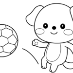 サッカーをするかわいい犬のぬりえ