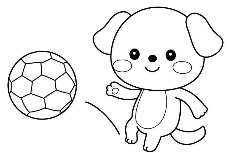 サッカーをするかわいい犬のぬりえ