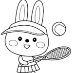 テニスをするかわいいうさぎのぬりえ