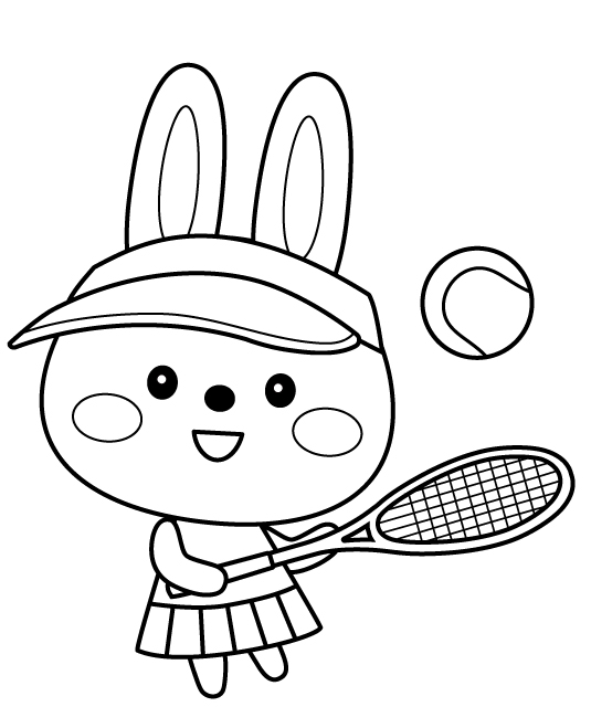 テニスをするかわいいうさぎのぬりえ