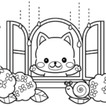 梅雨の紫陽花とワンちゃんのぬりえ