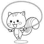 縄跳びをするリスさんのぬりえ