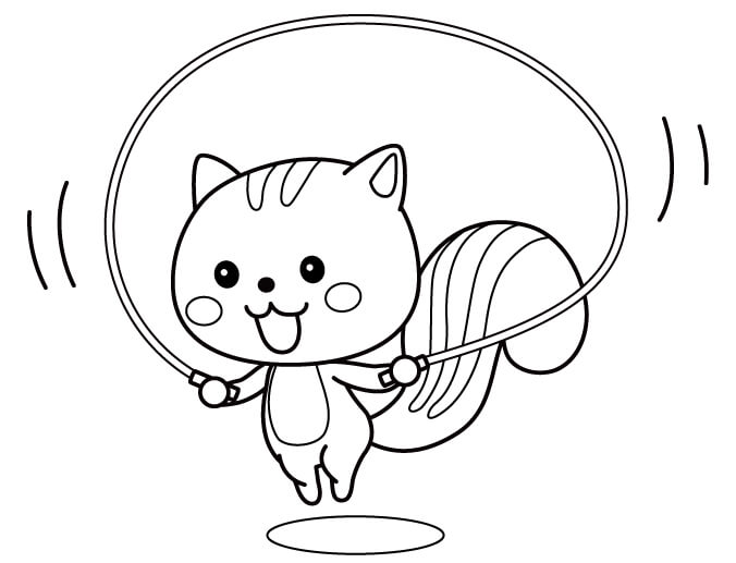 縄跳びをするリスさんのぬりえ