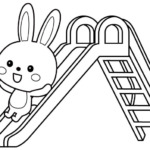滑り台で遊ぶうさぎさんのぬりえ