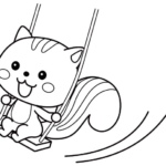 ブランコで遊ぶリスさんのぬりえ