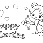 かわいい天使のバレンタインのぬりえ