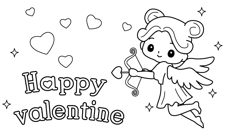 かわいい天使のバレンタインのぬりえ