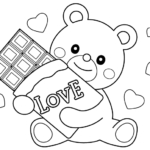 チョコを持っているかわいいクマさんのバレンタインのぬりえ