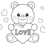 かわいいクマさんのバレンタインのぬりえ