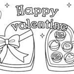 リボン付きのハートのバレンタインチョコのぬりえ