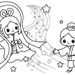 彦星と織姫と天の川の七夕のぬりえ