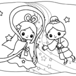 天の川で出会った彦星と織姫のぬりえ