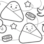 おにぎりやタコさんウインナーのぬりえ
