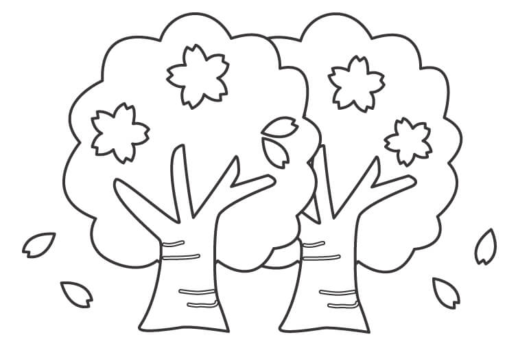 シンプルな桜の木のぬりえ