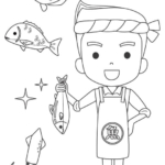お魚屋さんのぬりえ