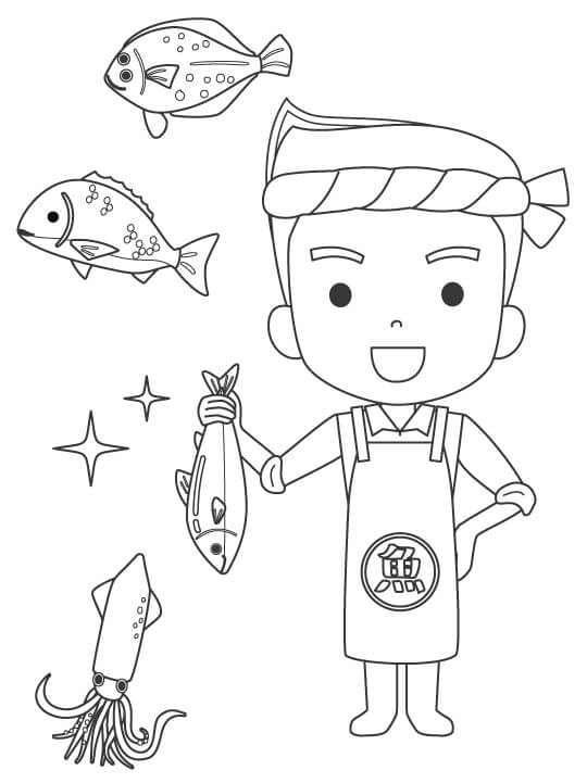 お魚屋さんのぬりえ