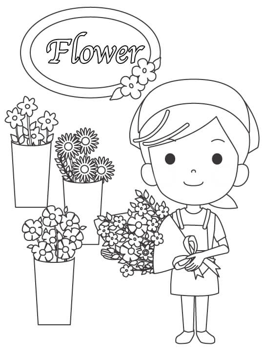 花屋の店員さんのぬりえ