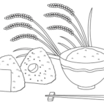 新米とおにぎりのぬりえ