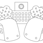 桜/学校/ランドセルのぬりえ