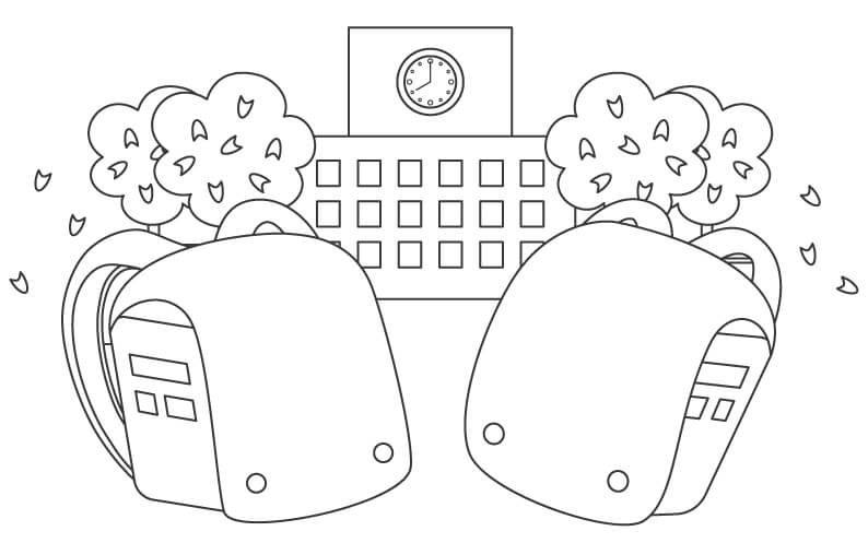 桜／学校／ランドセルのぬりえ