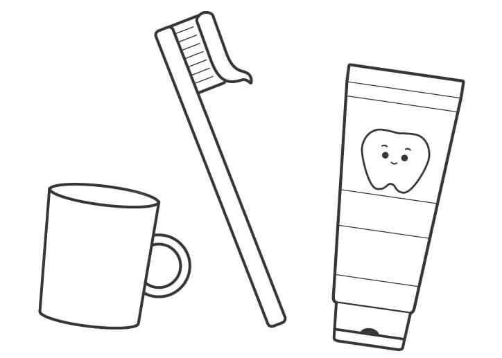 歯ブラシと歯磨き粉のぬりえ