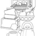 トーストや果物などのぬりえ