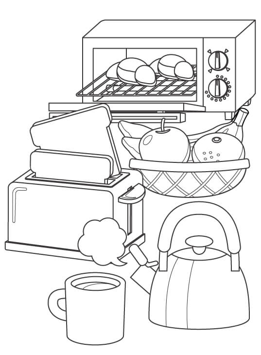 トーストや果物などのぬりえ