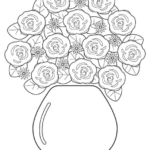 花瓶とたくさんの薔薇（バラ）のぬりえ
