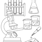 化学や理科で使う道具のぬりえ