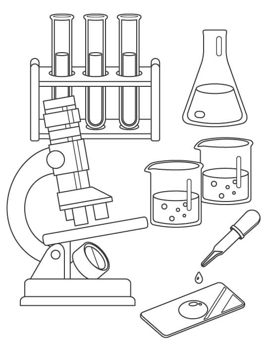 化学や理科で使う道具のぬりえ