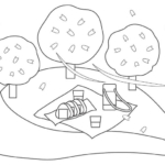 お花見／春のピクニックのぬりえ