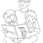 絵本を読み聞かせするお父さんのぬりえ