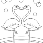 ハートの形のフラミンゴのぬりえ