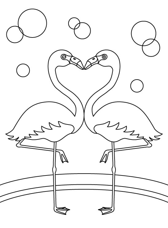 ハートの形のフラミンゴのぬりえ