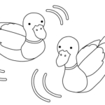 ぷかぷかと浮いているカルガモのぬりえ