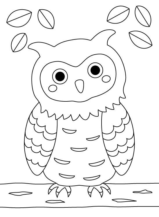 可愛らしいフクロウのぬりえ