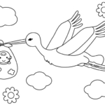 赤ちゃんを運ぶコウノトリのぬりえ