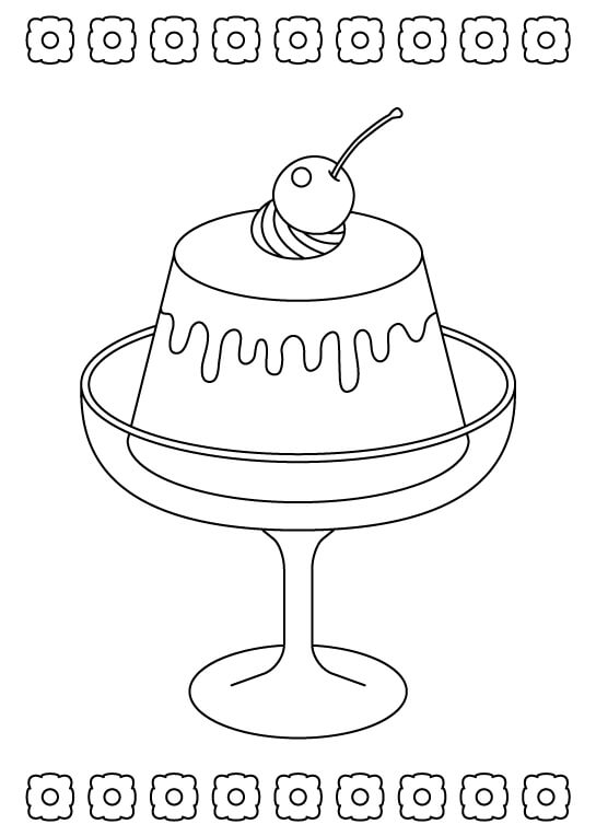 チェリーがのったプリンのぬりえ