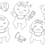 笑ったり泣いている赤ちゃんのぬりえ