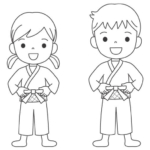 柔道着の子どもたちのぬりえ