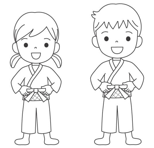柔道着の子どもたちのぬりえ