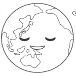 かわいい地球と音符のぬりえ