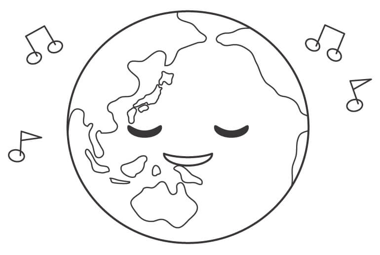 かわいい地球と音符のぬりえ